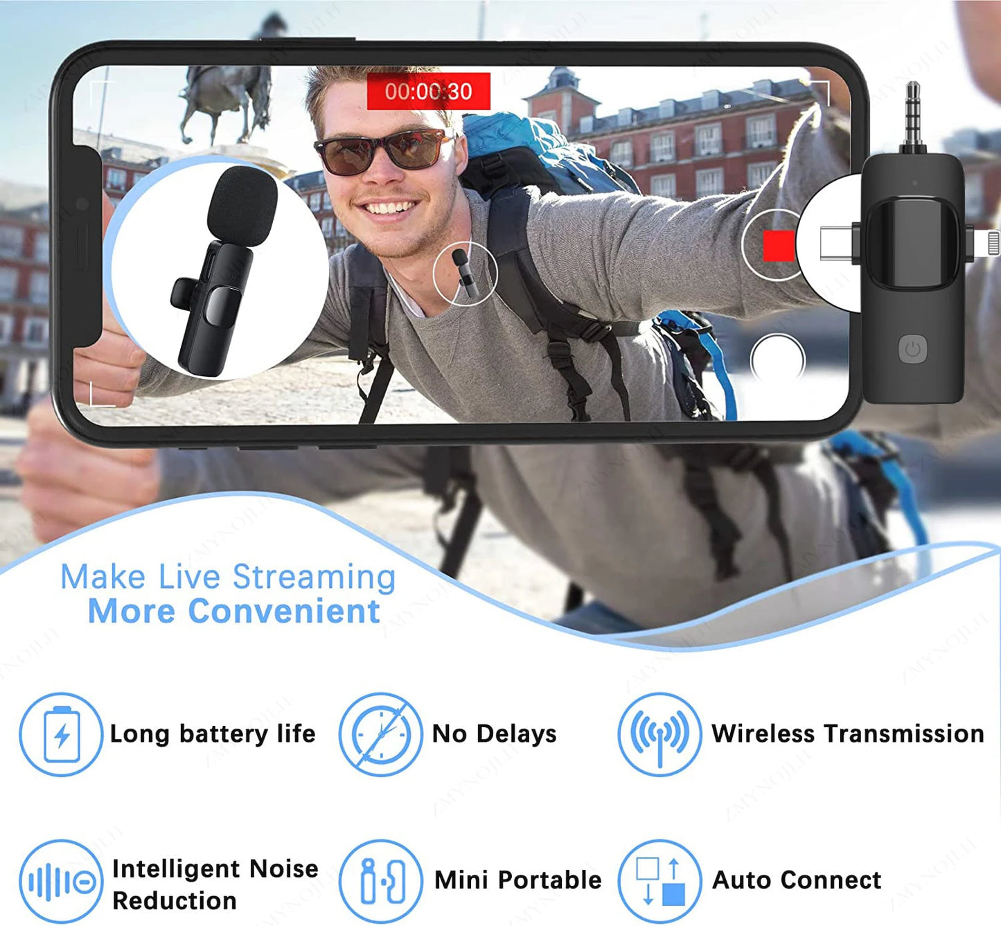 PROSOUND  Professional 4 in 1 Wireless Lavalier Microphone for iPhone Android